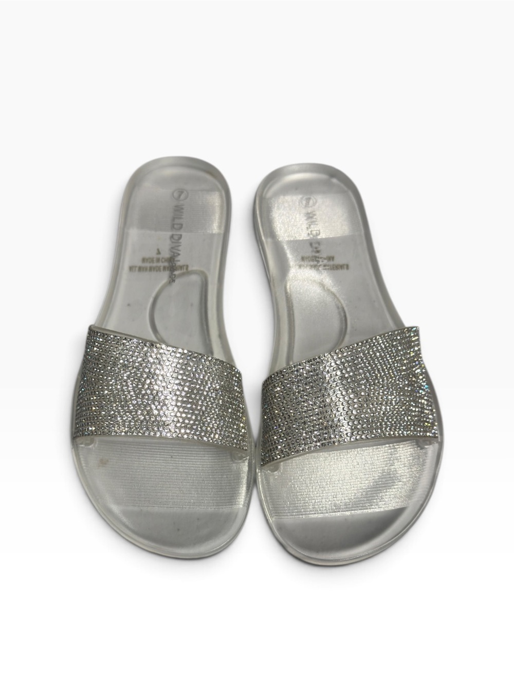 Wild Diva Silver Rhinestone Slide Sandals